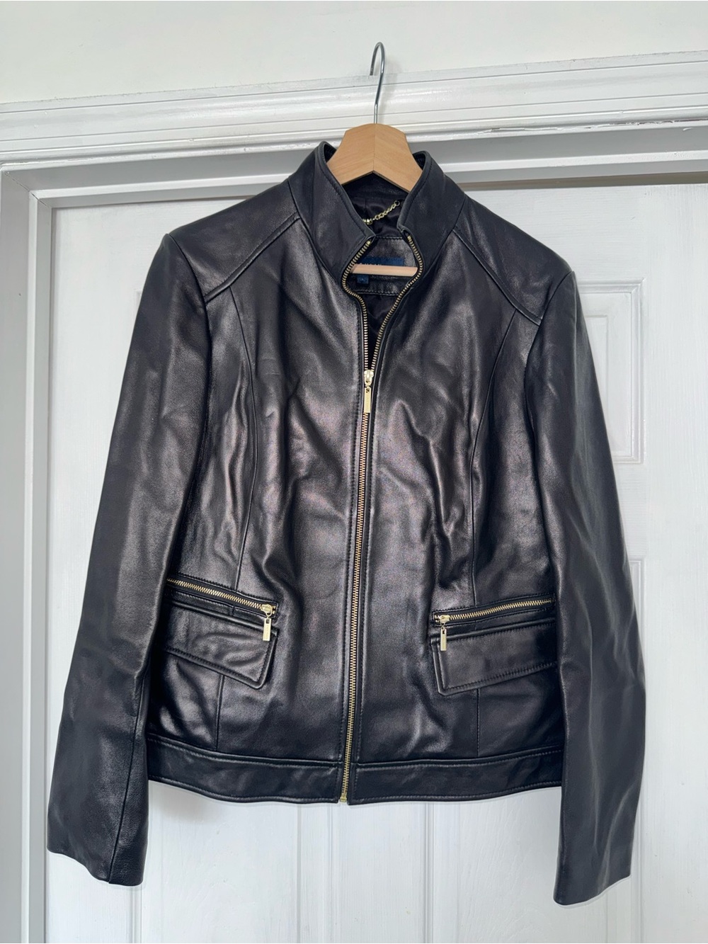 Cole Haan Black Leather Zip Jacket L - Picture 4 of 8